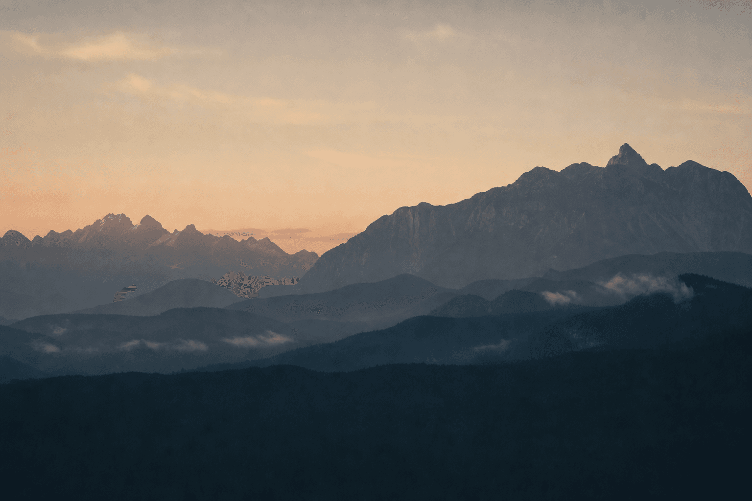 Coast Mountains silhouette at dusk.